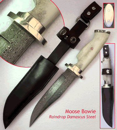 Moose Bowie - with Raindrop Damascus Steel KnivesBx4