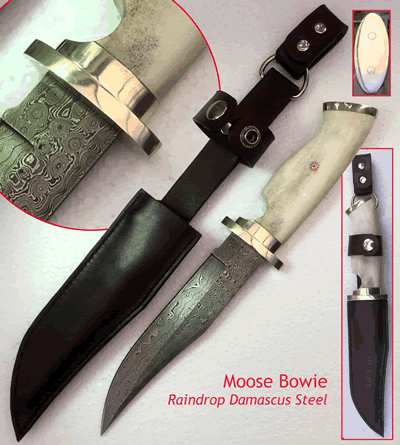 25% OffMoose Bowie - with Raindrop Damascus Steel KnivesBx4